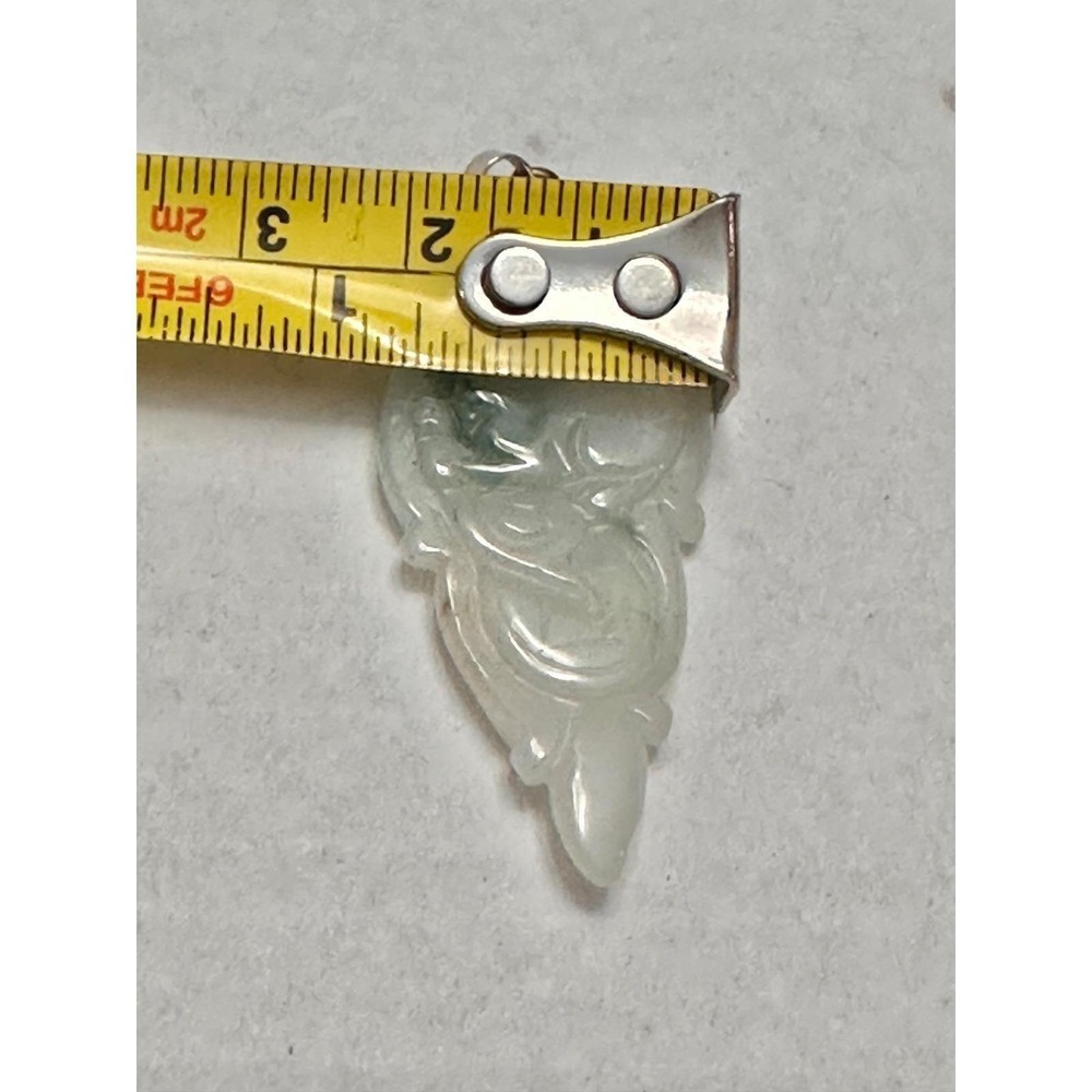 18K GP White Gold Carved Icy White Green Jadeite Jade Dragon Ruyi Pendant 4.5cm - Picture 10 of 15